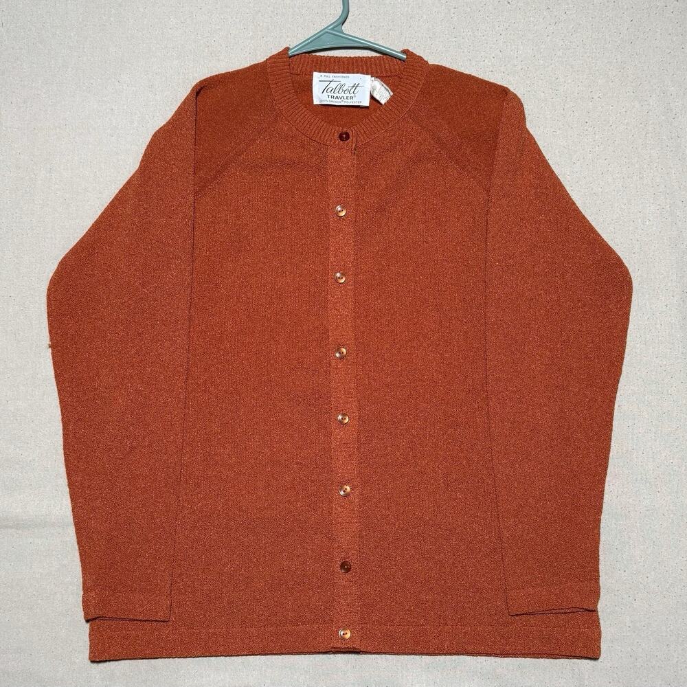 Vintage Talbott Traveler Button Up Cardigan Sweater 70s Burnt Orange Spice Sz 40 - Picture 2 of 8